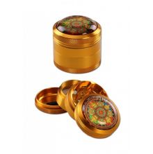 Black Leaf Alugrinder Mandala mit Glaskuppel, Amber